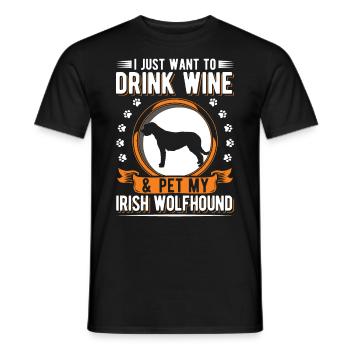 Irish Wolfhound et vin - T-shirt homme - noir - Devant - AI Model Male 178 light (178cm)