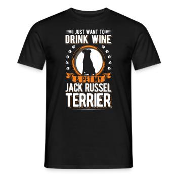 Jack Russell Terrier and wine - Men's T-Shirt - black - Front - AI Model Male 178 light (178cm)