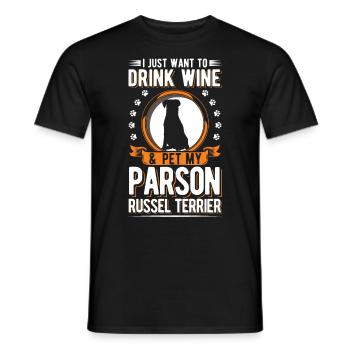 Parson Russell Terrier and wine - Men's T-Shirt - black - Front - AI Model Male 178 light (178cm)