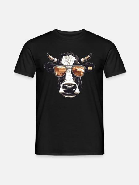 Kuh mit Sonnenbrille - Männer T-Shirt - Schwarz