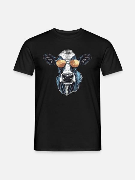 Kuh mit Sonnenbrille - Männer T-Shirt - Schwarz