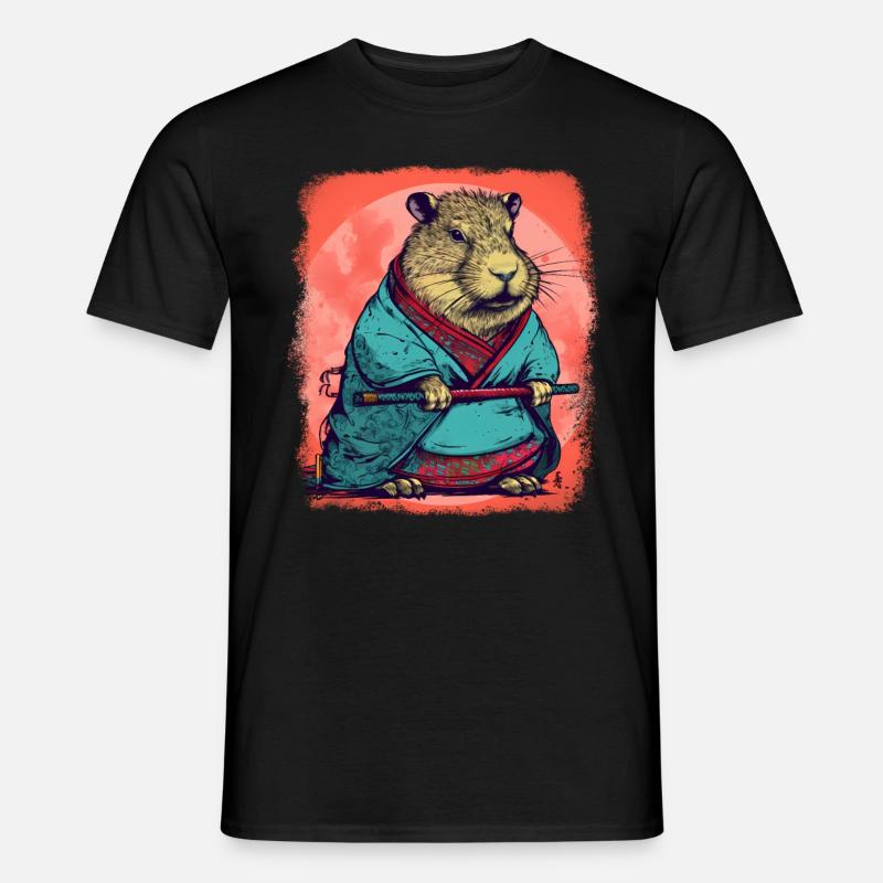 Capybara Samurai Wasserschwein - Männer T-Shirt - Schwarz