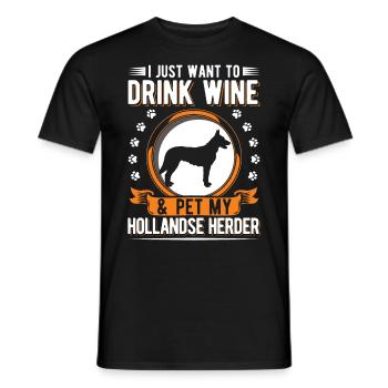 Hollandse Herder and Wine - Men's T-Shirt - black - Front - AI Model Male 178 light (178cm)