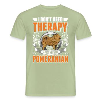 Thérapie poméranienne Poméranie - T-shirt homme - vert sauge - Devant - AI Model Male 178 light (178cm)
