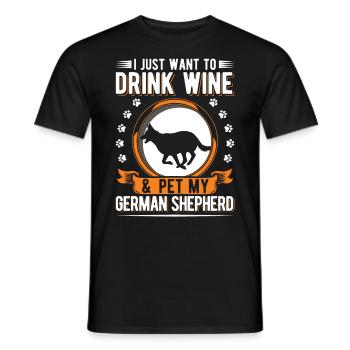 Berger allemand et vin - T-shirt homme - noir - Devant - AI Model Male 178 light (178cm)