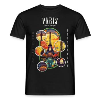 Paris, Eiffel Tower, France, City, Skyline, Art - Men's T-Shirt - black - Front - AI Model Male 178 light (178cm)