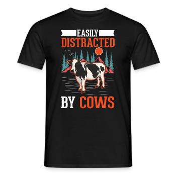 Easily distracted by Cows Cow Cattle Breeder Cow - Men's T-Shirt - black - Front - AI Model Male 178 light (178cm)