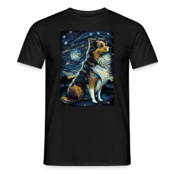 Shetland Shepherd Starry Night - Men's T-Shirt - black - Front - AI Model Male 178 light (178cm)