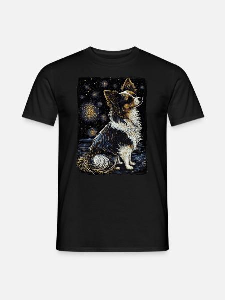 Papillon Hund Starry Night - Männer T-Shirt - Schwarz