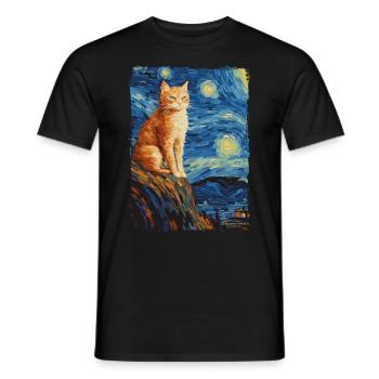 Cat Starry Night - Men's T-Shirt - black - Front - AI Model Male 178 light (178cm)