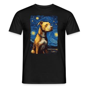 Pitbull Dog Starry Night - Men's T-Shirt - black - Front - AI Model Male 178 light (178cm)