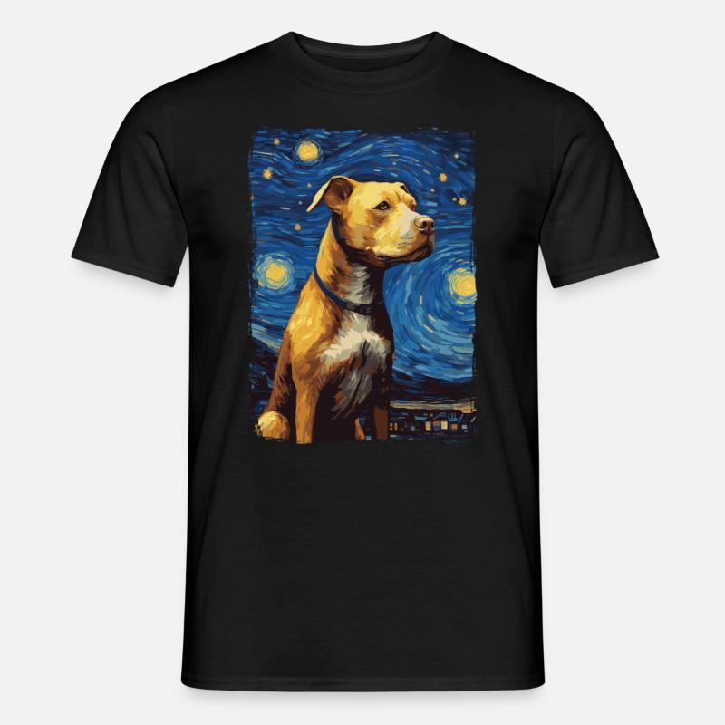Pitbull Hund Starry Night - Männer T-Shirt - Schwarz
