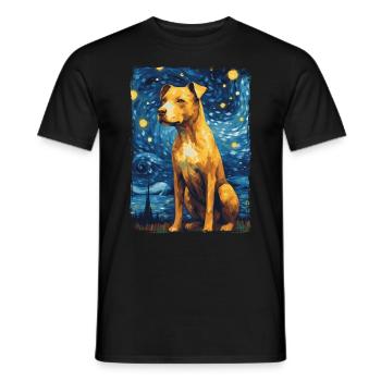 Pitbull Dog Starry Night - Men's T-Shirt - black - Front - AI Model Male 178 light (178cm)