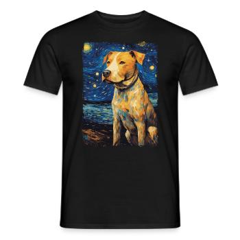 Pitbull Dog Starry Night - Men's T-Shirt - black - Front - AI Model Male 178 light (178cm)