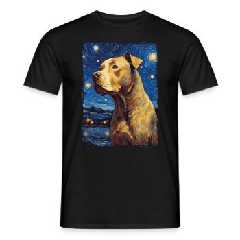 Pitbull Dog Starry Night - Men's T-Shirt - black - Front - AI Model Male 178 light (178cm)