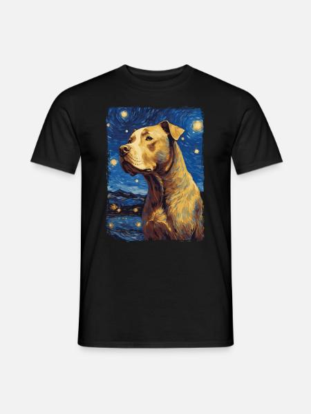 Pitbull Hund Starry Night - Männer T-Shirt - Schwarz