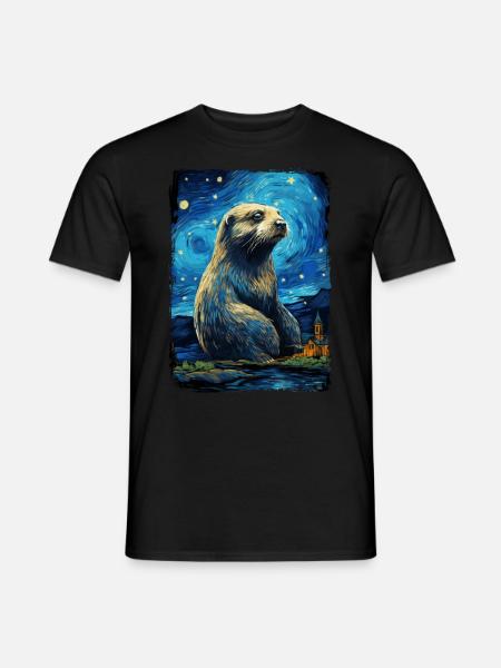Otter Starry Night - Männer T-Shirt - Schwarz