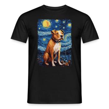 Pitbull Dog Starry Night - Men's T-Shirt - black - Front - AI Model Male 178 light (178cm)