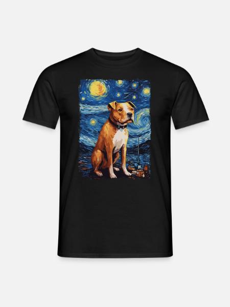 Pitbull Hund Starry Night - Männer T-Shirt - Schwarz