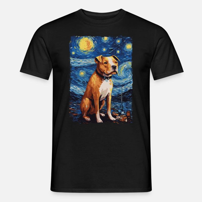 Pitbull Hund Starry Night - Männer T-Shirt - Schwarz