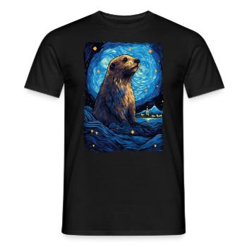 Otter Starry Night - Männer T-Shirt - Schwarz - Vorne - AI Model Male 178 light (178cm)