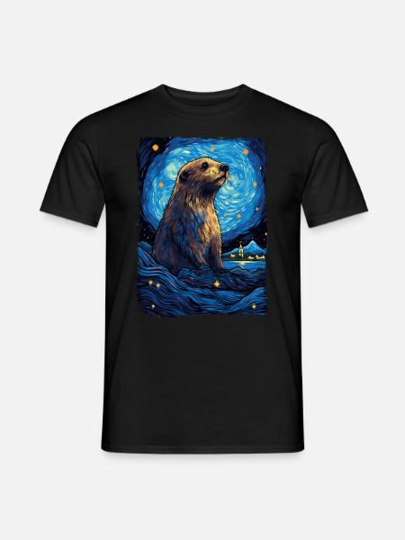 Otter Starry Night - Männer T-Shirt - Schwarz