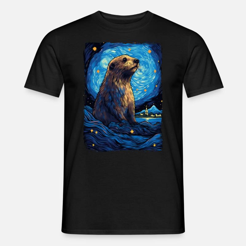 Otter Starry Night - Männer T-Shirt - Schwarz