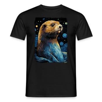 Otter Starry Night - Männer T-Shirt - Schwarz - Vorne - AI Model Male 178 light (178cm)