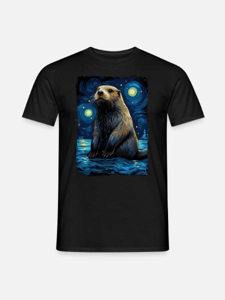 Otter Starry Night - Männer T-Shirt - Schwarz