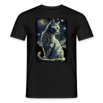 Cat Starry Night - Men's T-Shirt - black - Front - AI Model Male 178 light (178cm)