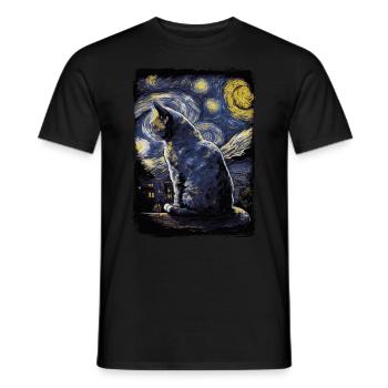 Cat Starry Night - Men's T-Shirt - black - Front - AI Model Male 178 light (178cm)