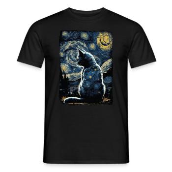 Cat Starry Night - Men's T-Shirt - black - Front - AI Model Male 178 light (178cm)