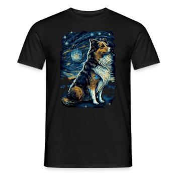 Shetland Shepherd Starry Night - Men's T-Shirt - black - Front - AI Model Male 178 light (178cm)