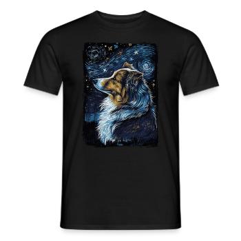 Shetland Shepherd Starry Night - Men's T-Shirt - black - Front - AI Model Male 178 light (178cm)