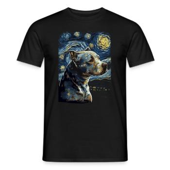 Pitbull Dog Starry Night - Men's T-Shirt - black - Front - AI Model Male 178 light (178cm)