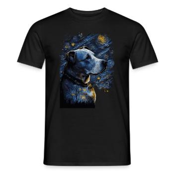Pitbull Dog Starry Night - Men's T-Shirt - black - Front - AI Model Male 178 light (178cm)