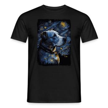 Pitbull Dog Starry Night - Men's T-Shirt - black - Front - AI Model Male 178 light (178cm)