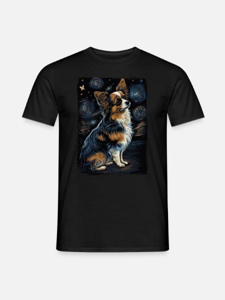 Papillon Hund Starry Night - Männer T-Shirt - Schwarz