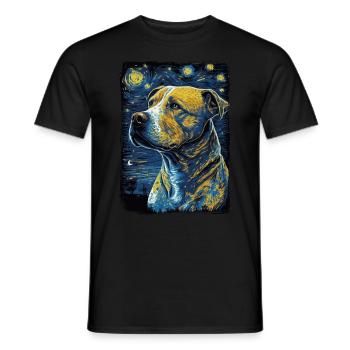 Pitbull Dog Starry Night - Men's T-Shirt - black - Front - AI Model Male 178 light (178cm)