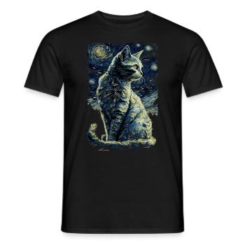 Cat Starry Night - Men's T-Shirt - black - Front - AI Model Male 178 light (178cm)