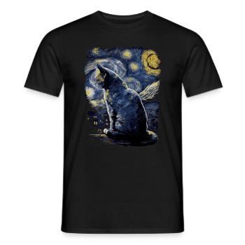 Cat Starry Night - Men's T-Shirt - black - Front - AI Model Male 178 light (178cm)
