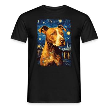 Pitbull Dog Starry Night - Men's T-Shirt - black - Front - AI Model Male 178 light (178cm)