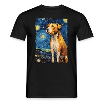 Pitbull Dog Starry Night - Men's T-Shirt - black - Front - AI Model Male 178 light (178cm)