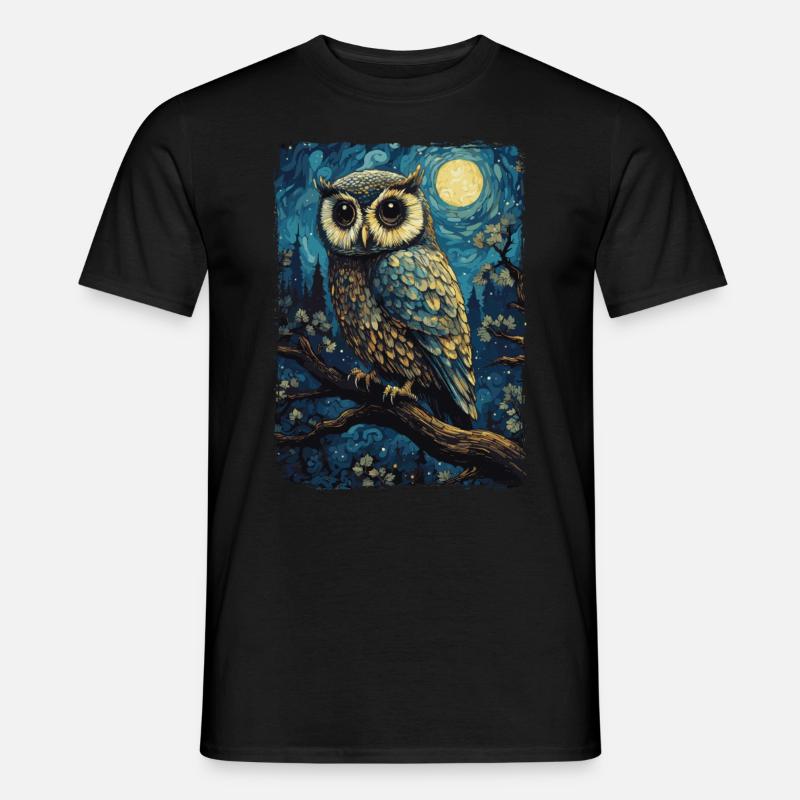 Eule Starry Night - Männer T-Shirt - Schwarz