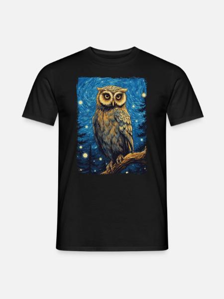 Eule Starry Night - Männer T-Shirt - Schwarz