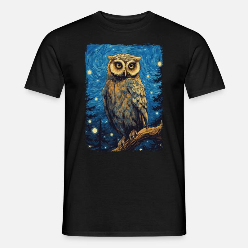 Eule Starry Night - Männer T-Shirt - Schwarz