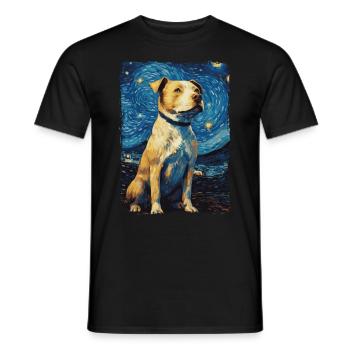 Pitbull Dog Starry Night - Men's T-Shirt - black - Front - AI Model Male 178 light (178cm)
