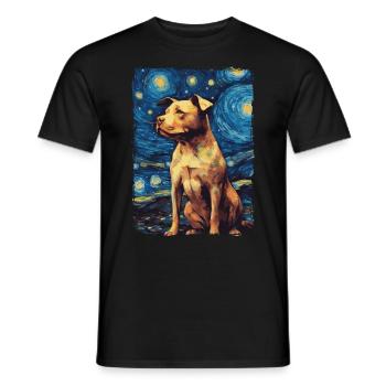 Pitbull Dog Starry Night - Men's T-Shirt - black - Front - AI Model Male 178 light (178cm)