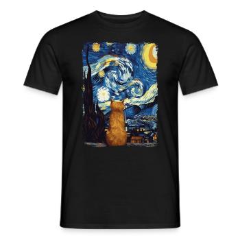 Cat Starry Night - Men's T-Shirt - black - Front - AI Model Male 178 light (178cm)