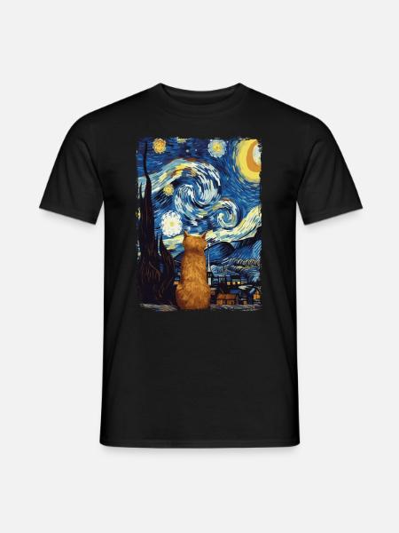 Katze Starry Night - Männer T-Shirt - Schwarz